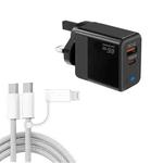 PD41 GaN PD 45W + USB Charger with USB-C to USB-C / 8 Pin Data Cable for iPhone, UK Plug(Black)