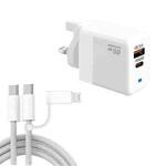 PD41 GaN PD 45W + USB Charger with USB-C to USB-C / 8 Pin Data Cable for iPhone, UK Plug(White)