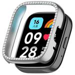 For Redmi Watch 3 / Watch 3 Lite Single Row Diamond Half Coverage Hollow PC Watch Protective Case(Silver)