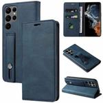 For Samsung Galaxy S23 Ultra 5G Wristband Magnetic Leather Phone Case(Blue)