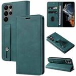 For Samsung Galaxy S23 Ultra 5G Wristband Magnetic Leather Phone Case(Lake Green)