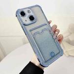 For iPhone 14 Plus Four-cornered Glitter Electroplated Card Bag TPU Phone Case(Blue)