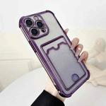 For iPhone 14 Pro Max Four-cornered Glitter Electroplated Card Bag TPU Phone Case(Purple)