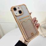 For iPhone 15 Four-cornered Glitter Electroplated Card Bag TPU Phone Case(Gold)