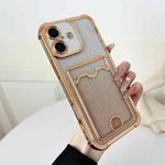 For iPhone 16 Plus Four-cornered Glitter Electroplated Card Bag TPU Phone Case(Gold)