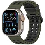 For Apple Watch 46mm / 49mm / 45mm / 44mm Ocean Double-row Hole Two-color Silicone Watch Band(Army Green Black)