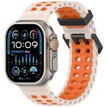 For Apple Watch 46mm / 49mm / 45mm / 44mm Ocean Double-row Hole Two-color Silicone Watch Band(Starlight Orange)