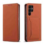 For Samsung Galaxy S23+ 5G Magnetism Skin Feel Card Holder Leather Phone Case(Brown)