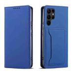 For Samsung Galaxy S23+ 5G Magnetism Skin Feel Card Holder Leather Phone Case(Blue)