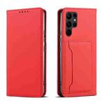 For Samsung Galaxy S23+ 5G Magnetism Skin Feel Card Holder Leather Phone Case(Red)