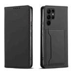 For Samsung Galaxy S23+ 5G Magnetism Skin Feel Card Holder Leather Phone Case(black)