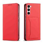 For Samsung Galaxy S23 5G Magnetism Skin Feel Card Holder Leather Phone Case(Red)