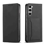 For Samsung Galaxy S23 5G Magnetism Skin Feel Card Holder Leather Phone Case(black)