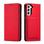 For Samsung Galaxy S21 5G Magnetism Skin Feel Card Holder Leather Phone Case(Red)