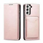 For Samsung Galaxy S21 5G Magnetism Skin Feel Card Holder Leather Phone Case(Rose Gold)