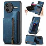For Redmi K80 Pro / Poco F7 Ultra Retro Leather Zipper Wallet Back Phone Case(Blue)