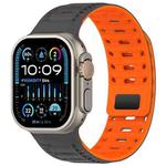 For Apple Watch 46mm / 49mm / 45mm / 44mm Mountain Armor Magnetic Silicone Watch Band(Gray Orange)