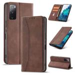 For Samsung Galaxy S20 FE Dreamy Magnetic Dual-fold Calfskin Leather Phone Case(Coffee)