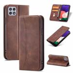 For Samsung Galaxy A22 5G Dreamy Magnetic Dual-fold Calfskin Leather Phone Case(Coffee)