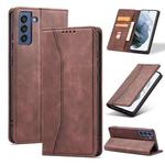 For Samsung Galaxy S21 FE 5G Dreamy Magnetic Dual-fold Calfskin Leather Phone Case(Coffee)