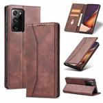For Samsung Galaxy Note 20 Ultra Dreamy Magnetic Dual-fold Calfskin Leather Phone Case(Coffee)