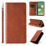 For Google Pixel 7 Braided Embossed Strong Magnetic Leather Phone Case(Brown)