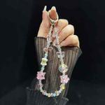 Dried Flower Beads, Butterfly Crystal, Mobile Phone Chain(Pink)