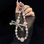 Luminous Clouds Gold Pobeads Bow Crystal Phone Chain(Pink)