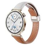 18mm Slim Litchi Texture Fold Magnetic Buckle Genuine Leather Watch Band(White Brown)
