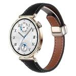 18mm Slim Litchi Texture Fold Magnetic Buckle Genuine Leather Watch Band(Black)