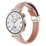 18mm Slim Litchi Texture Fold Magnetic Buckle Genuine Leather Watch Band(Pink)