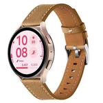 18mm Push Button Silver Steel Buckle Genuine Leather Watch Band(Yellow Brown)