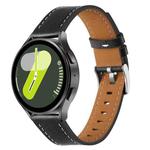 18mm Push Button Silver Steel Buckle Genuine Leather Watch Band(Black)