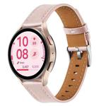 22mm Push Button Silver Steel Buckle Genuine Leather Watch Band(Light Pink)