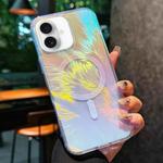 For iPhone 16 Glossy Color-Plated MagSafe Shockproof Phone Case(Colored Feathers)