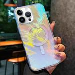 For iPhone 14 Pro Max Glossy Color-Plated MagSafe Shockproof Phone Case(Colored Feathers)