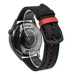22mm Seven-Line Tri-Star Buckle Pull Up Leather Watch Band(Black Red Thread)