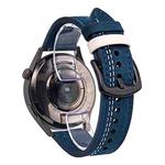 22mm Seven-Line Tri-Star Buckle Pull Up Leather Watch Band(Dark Blue White Thread)