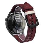 22mm Seven-Line Tri-Star Buckle Pull Up Leather Watch Band(Wine Red White Thread)