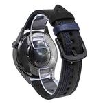 22mm Seven-Line Tri-Star Buckle Pull Up Leather Watch Band(Black Blue Thread)