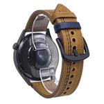 22mm Seven-Line Tri-Star Buckle Pull Up Leather Watch Band(Crazy Horse Light Brown Blue Thread)