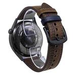 22mm Seven-Line Tri-Star Buckle Pull Up Leather Watch Band(Crazy Horse Dark Brown Blue Thread)