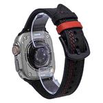 For Apple Watch 46mm / 49mm / 45mm / 44mm 7-Line Tri-Star Buckle Pull Up Leather Watch Band(Black Red Thread)