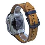 For Apple Watch 46mm / 49mm / 45mm / 44mm 7-Line Tri-Star Buckle Pull Up Leather Watch Band(Crazy Horse Light Brown Blue Thread)