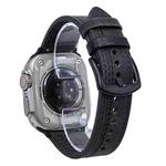 For Apple Watch 46mm / 49mm / 45mm / 44mm 7-Line Tri-Star Buckle Pull Up Leather Watch Band(Gray Black Thread)