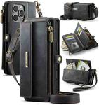 For iPhone 16 CaseMe C39 RFID Blocking Zipper Wallet Leather Phone Case with Crossbody Strap(Black)