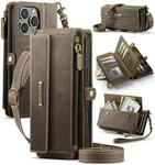 For iPhone 16 CaseMe C39 RFID Blocking Zipper Wallet Leather Phone Case with Crossbody Strap(Coffee)