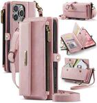 For iPhone 16 CaseMe C39 RFID Blocking Zipper Wallet Leather Phone Case with Crossbody Strap(Pink)