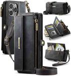 For iPhone 16 Pro CaseMe C39 RFID Blocking Zipper Wallet Leather Phone Case with Crossbody Strap(Black)