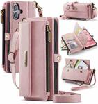 For iPhone 16 CaseMe C39 RFID Blocking Zipper Wallet Leather Phone Case with Crossbody Strap(Pink)